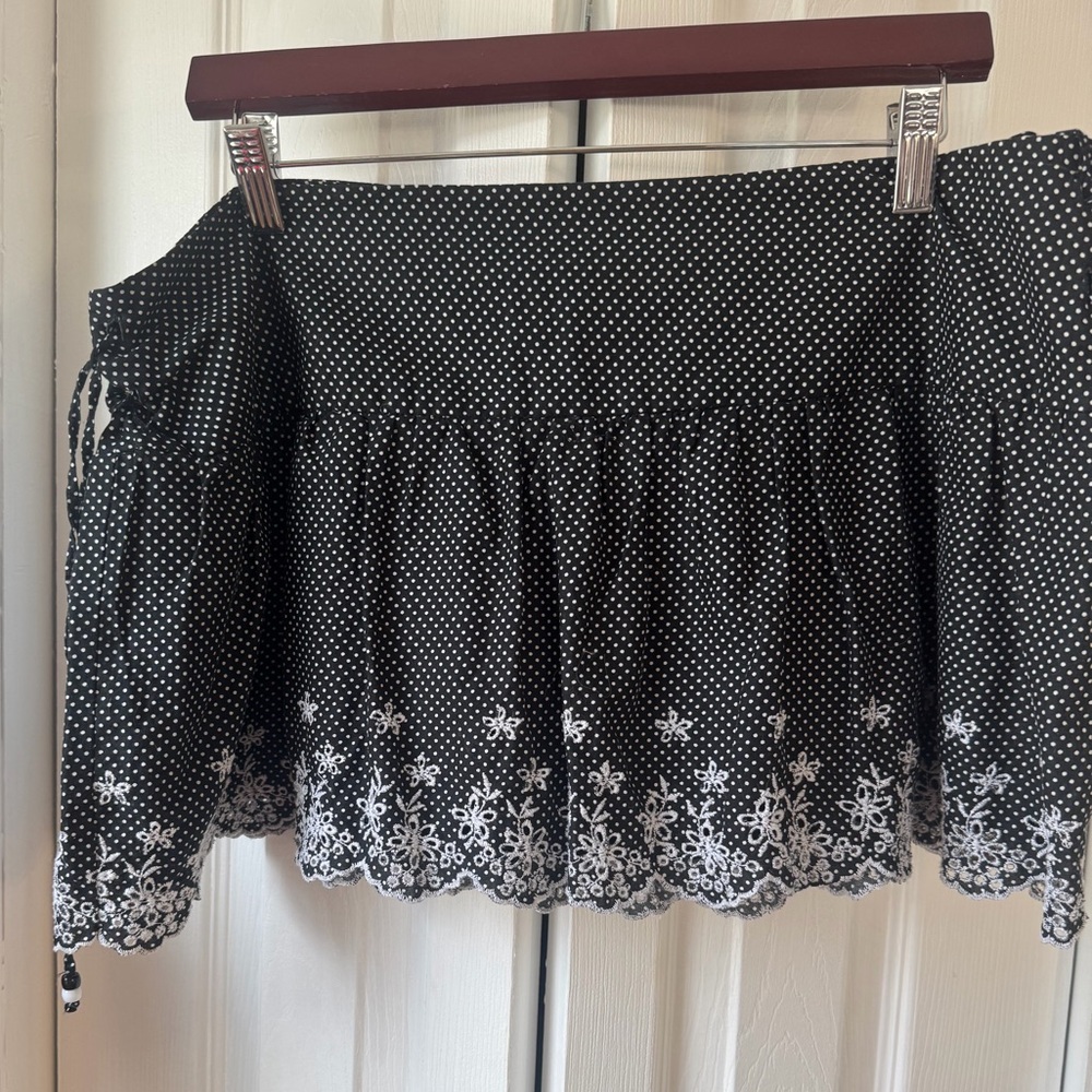 No Boundaries Black and White Polka Dot Skirt with Embroidered Hem
